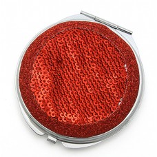 Compact Mirror - 12 PCS - Sequined - Red - MR-GM1284R
